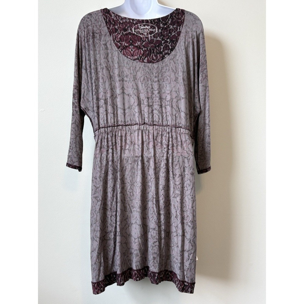Soma Live Lounge Wear Abstract Print Drawstring Lounge Dress Large Burgundy - Picture 7 of 8